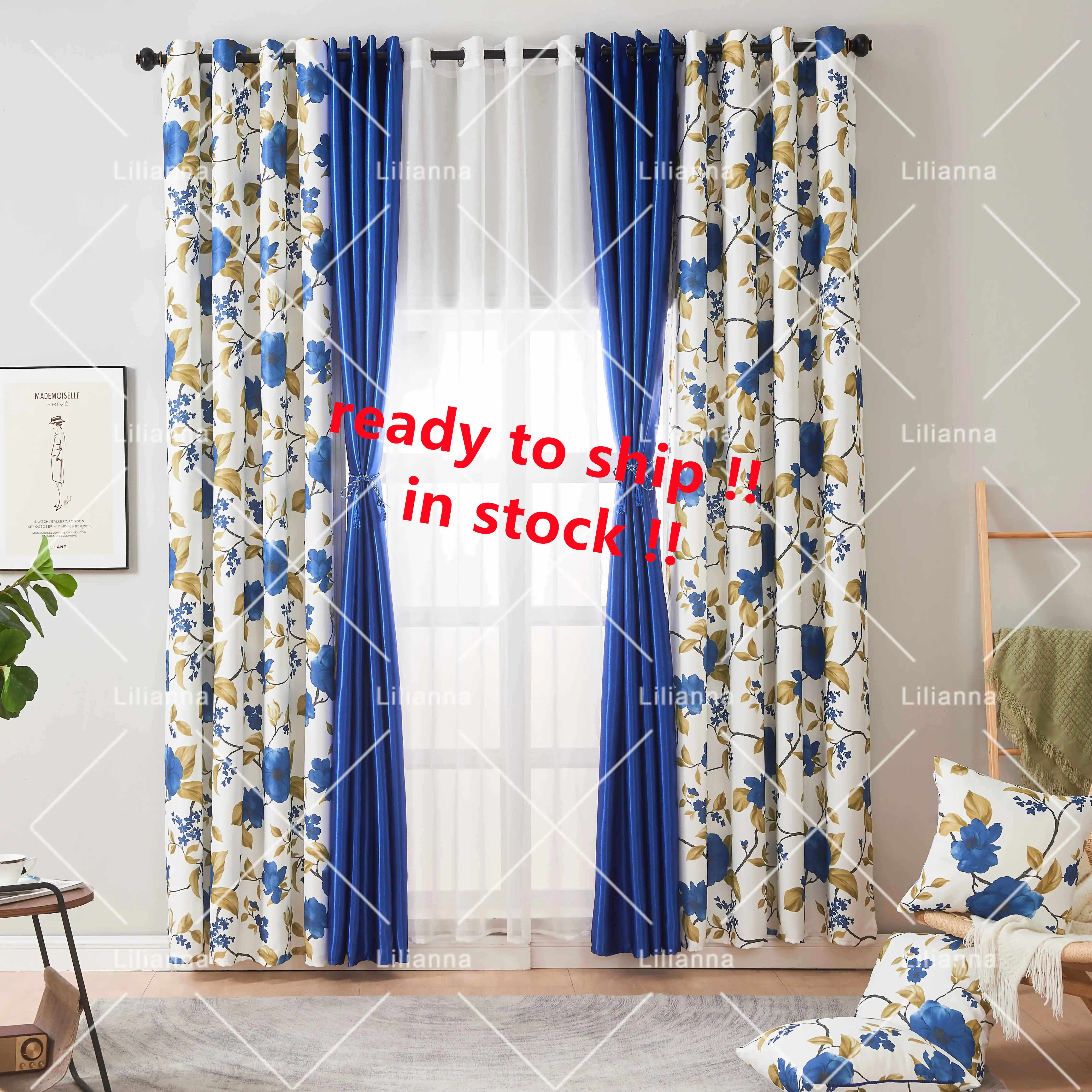 10pcs luxury curtains set with cushion covers full blackout curtains for the living room printed color curtain in stock