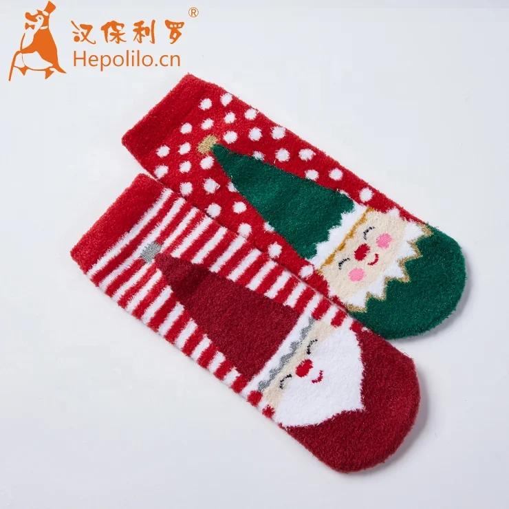 Women thickening fuzzy stocking sock Happy Christmas women design fluffy warm funny women Christmas socks