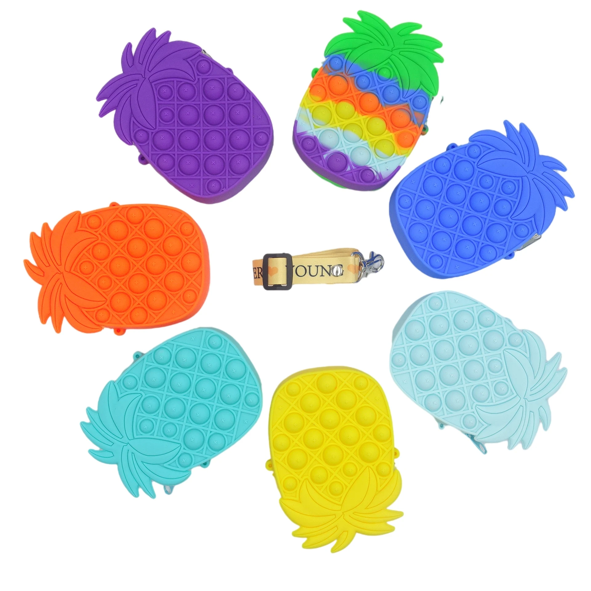 Оптовая продажа с фабрики, мини-сдавливаемый силиконовый Овощной ананас, кошелек, поп-фиджет, кросс-боди, кошелек для монет с молнией