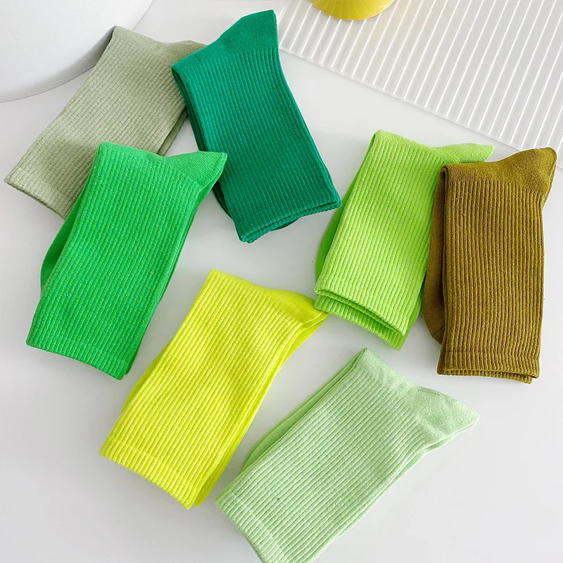 New Spring Candy Color Solid Yellow Red Purple Green Comfortable Colorful Cotton Women Crew Socks