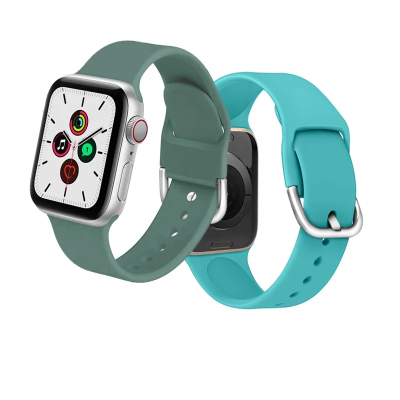 Soft Silicone Waterproof Strap Rubber Replacement Sport Multicolor Silicon Silver Pin Buckle Rubber Strap for Apple Watch Series