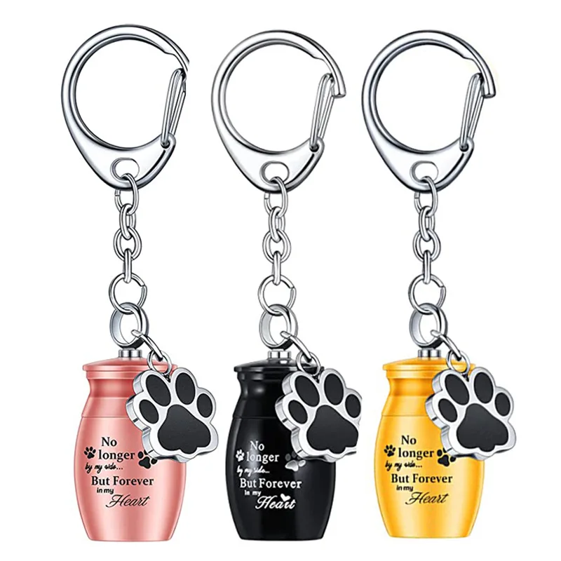Customized Waterproof Stainless Steel Pet Urn Keychain Pet Ashes Jewelry Dog Paw Urn Pendant Dog Ashes Keepsake