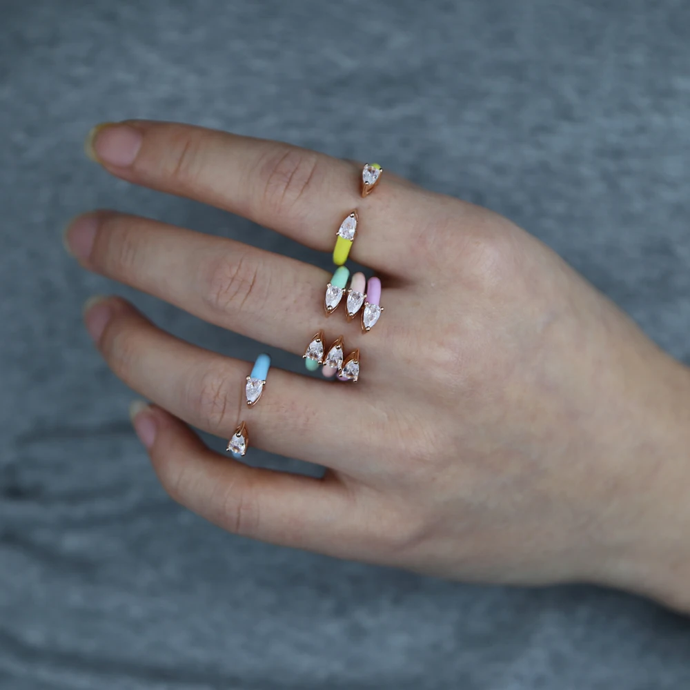 new trendy enamel colorful jewelry two heart bling cz design lovely ring for girls women