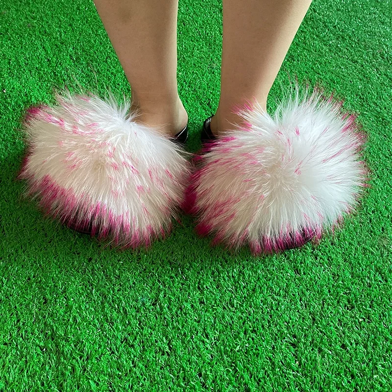 Hugely Popular Fluffy Fuzzy Sandals White Color Open Toe Furry Flip Flop Fur Slides for Women Indoor Outdoor