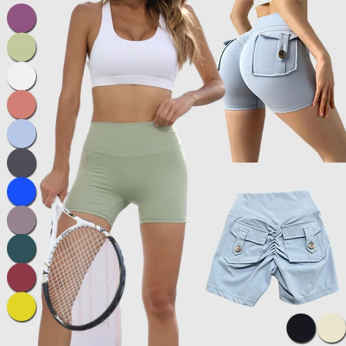 Women High waist Active wear Tummy Control Butt Sports Yoga Shorts Gym Fitness Sexy Scrunch Butt Shorts With Pockets