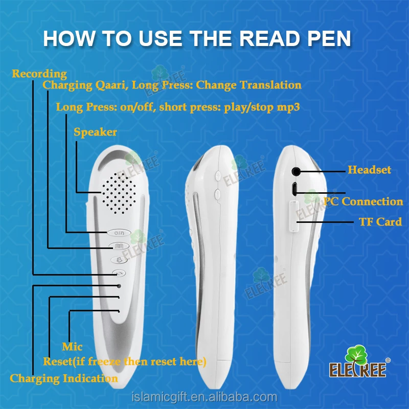 Kids Gift Pq-3 Dari/Urdu L Quran Read Pen Tajweed Quran Book Digital Reading Learning Speaking Pen With Portuguese