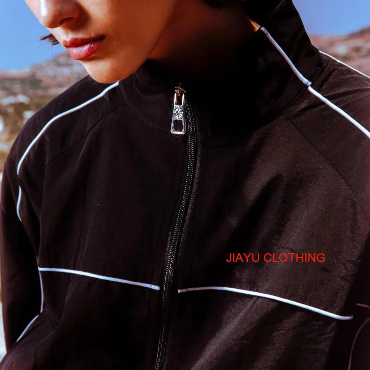 Men Polyester Jogger Sets Two Piece Set Patchwork Zip Up Puff Print Nylon Jacket And Track Pants Custom Nylon Tracksuits For Men