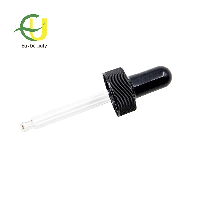 28/400 black plastic glass dropper with glass pipette and rubber bulb caps