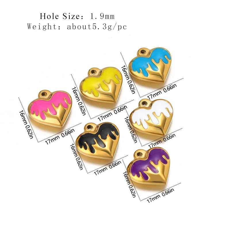 Gold Filled Stainless Steel Heart Charm Enamel Heart Pendant Oil Driiping Pendant Charm For Jewelry Making
