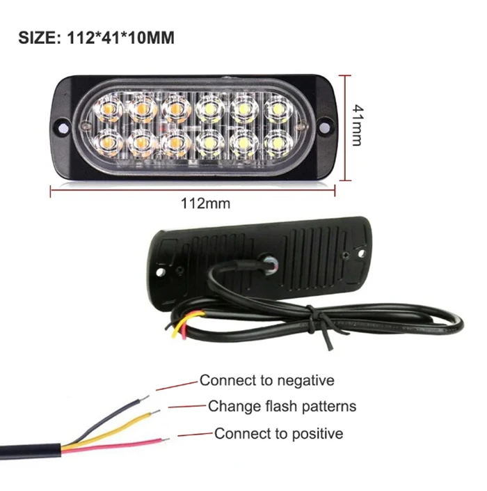 12LED High Light Truck Side Warning Light Emergency Light Amber Constant Warning Super Bright Side Warning Lamp Assembly 12V 24V