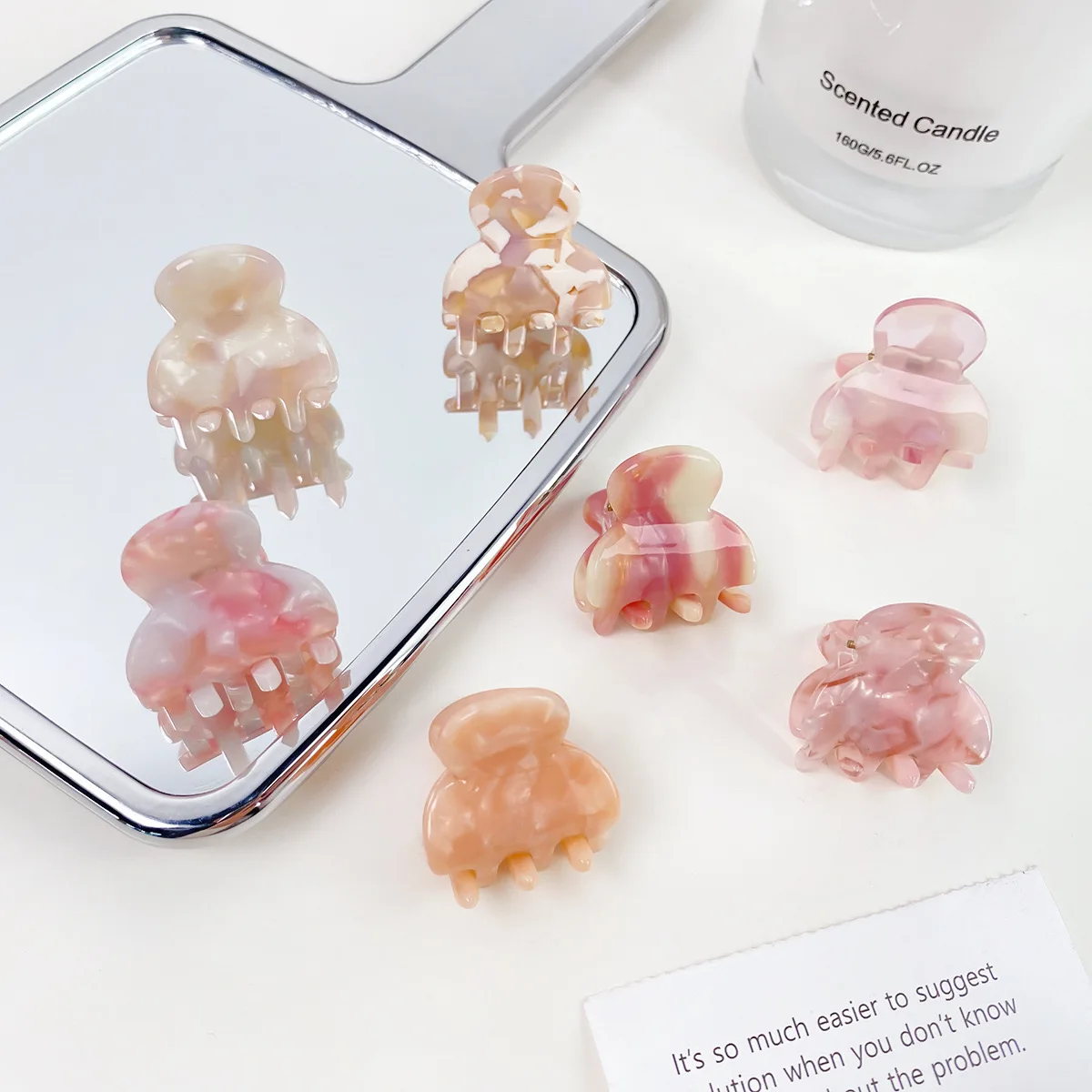 2024 New Trendy Floral Print Small Pink Hair Claws Cute Cellulose Acetate Mini Hair Claw Clips For Girls