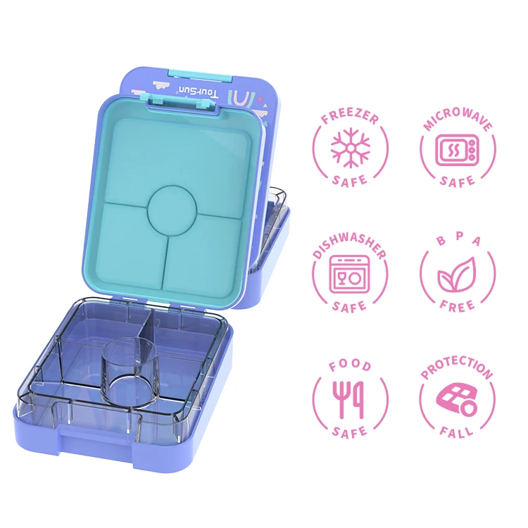 Leakproof 4 Compartment BPA Free Eco Safe Plastic Tritan School Children Kid Bento Lunch Box