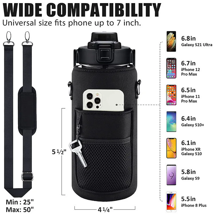 Portable Neoprene Insulated Water Bottle Holder Bag Protector Sleeve Case Pouch Cover with Carrier Strap
