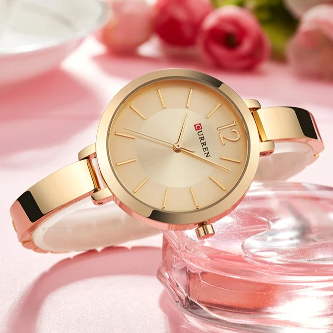 Top Curren ultra slim alloy chronograph stainless steel Japanese quartz movement watch women simple elegant