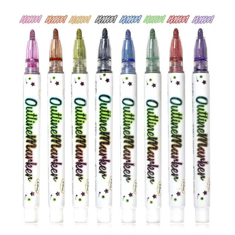 Cheap 8 Colors Glitter Double Line Outline Marker Pen Graffiti Paint Marker for Christmas Card Poster