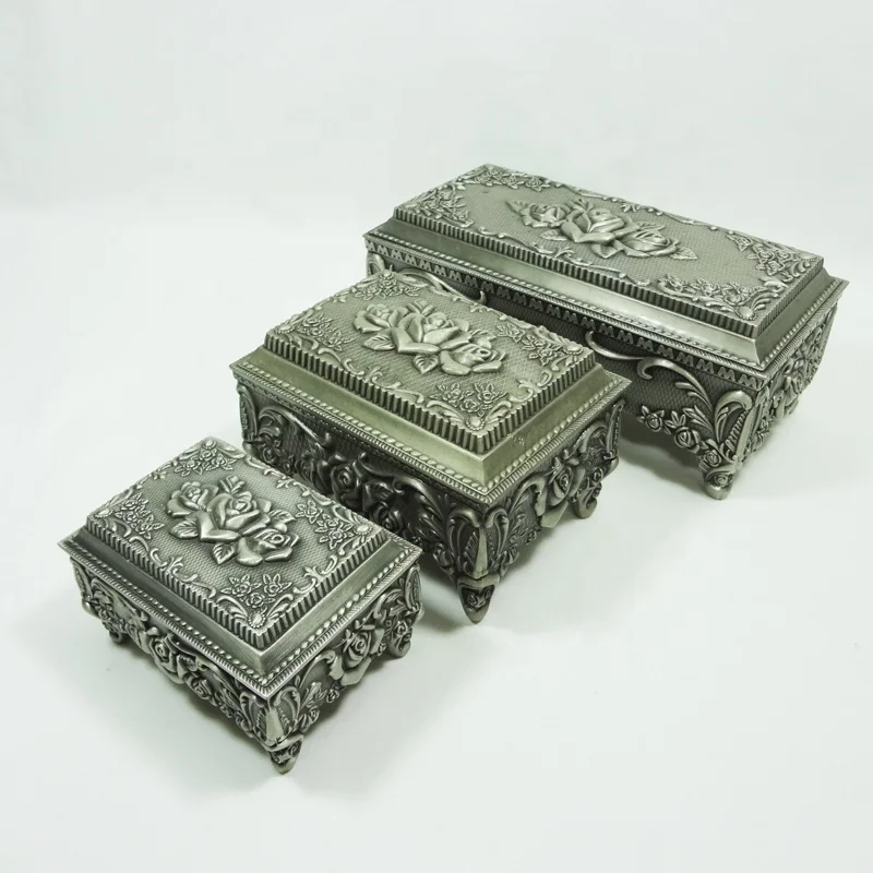 Fashion Rectangular Alloy Jewelry Case In Pewter Plated