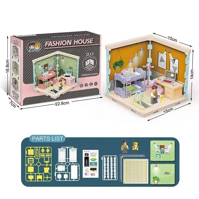 Wholesale DIY Educational Children Customized Toys  Mini Assembling a small villa Kit for Kids Fashion House Colorful Plastic