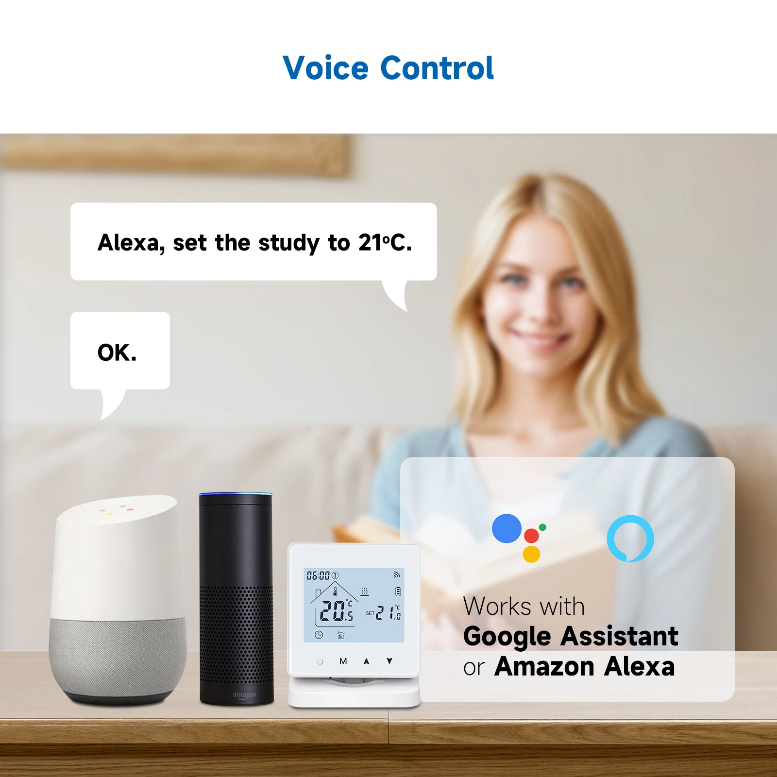 Beok BOT-R6X Battery and USB powered Gas Boiler Heating Thermostat Wifi Voice Control Weekly Programmable Function Thermostat