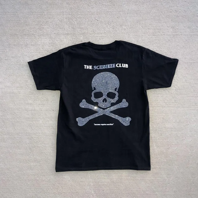 NaLu Skull Rhinestones Custom Men Cotton Rhinestone Transfer T shirt