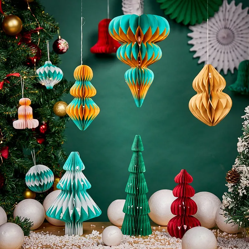 Custom Christmas Tree Decorations Two Toned Honeycomb Paper Christmas Ornaments