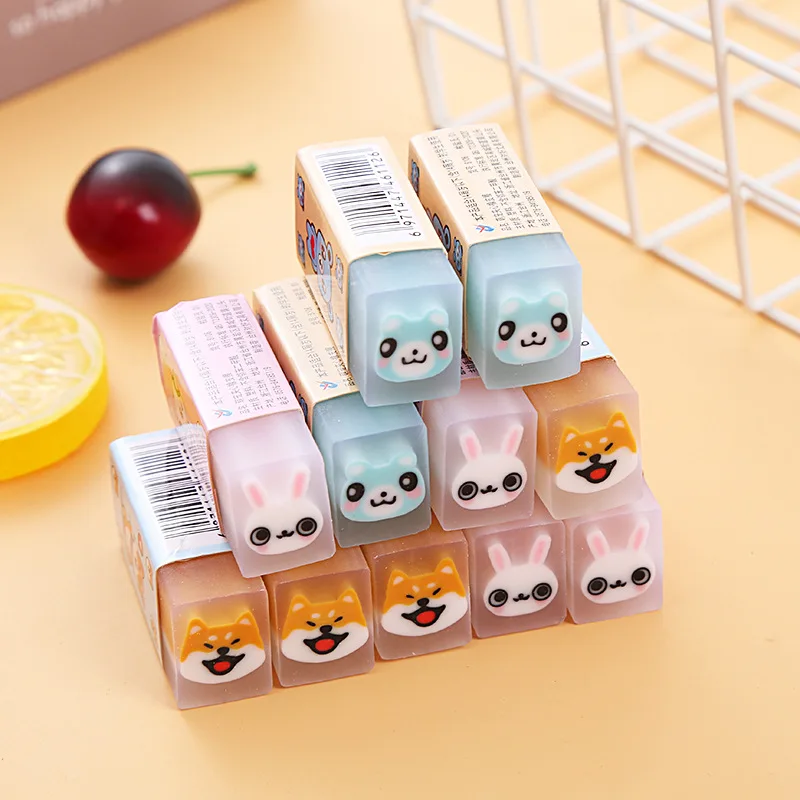24 Pcs/Box Cute Pet Series Sandwich Rubber Animal Eraser For Students Wholesale Kawaii Pencil Eraser For Children