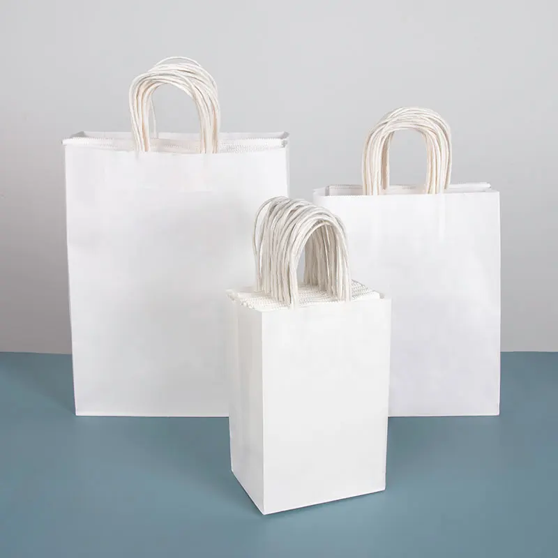 Wholesale Customized Logo Printed Craft Shopping Paper Bag Round Rope Handle Brown White Kraft Paper Bags With Your Own Logo