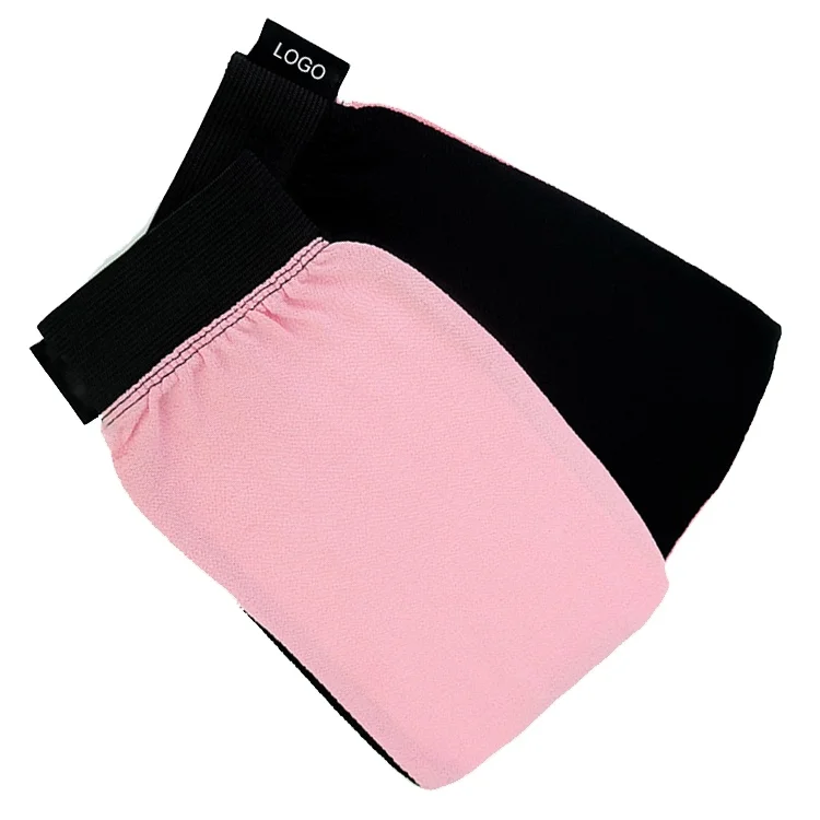 Customized Moroccan Hammam Bath Scrub Skincare Square Rayon Viscose Bath Scrub Glove Peeling Exfoliating Mitt Pink