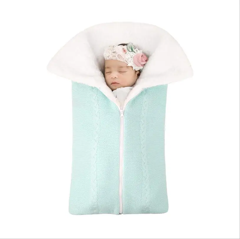 Thick Baby Wrap Knit Envelope Infant Stroller Sleepsack Footmuff Soft Baby Sleeping Blankets Newborn Sleeping Bag
