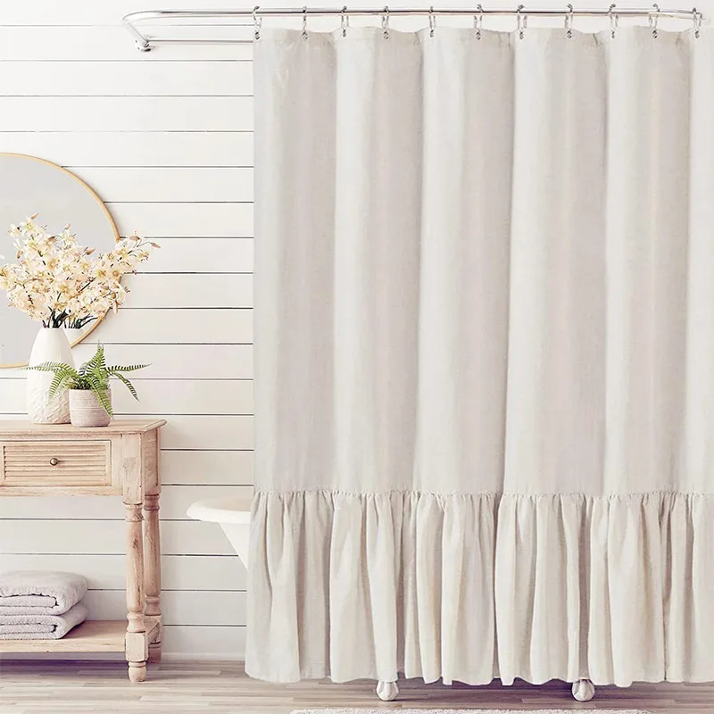 100% Linen Blend Shower Curtain with Ruffle Hem Modern Eco-Friendly Design for Bath Linens and Bathroom Curtains