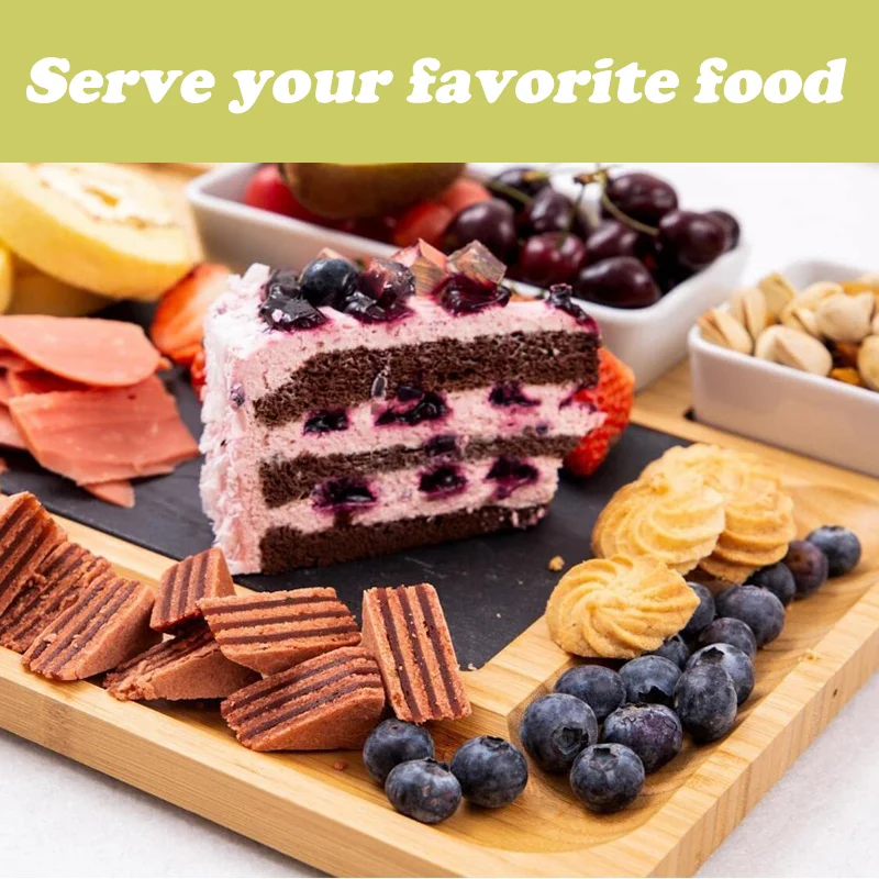 Natural 4 Knives Slate Stone Cutting Boards Platter 3 Ceramic Bowls Knives Set Bamboo Cheese Board