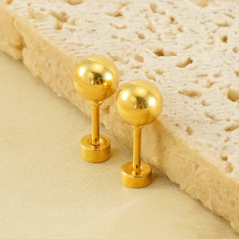 Stylish high polished base all-match stainless steel ball stud earrings for women wearing jewelry gifts