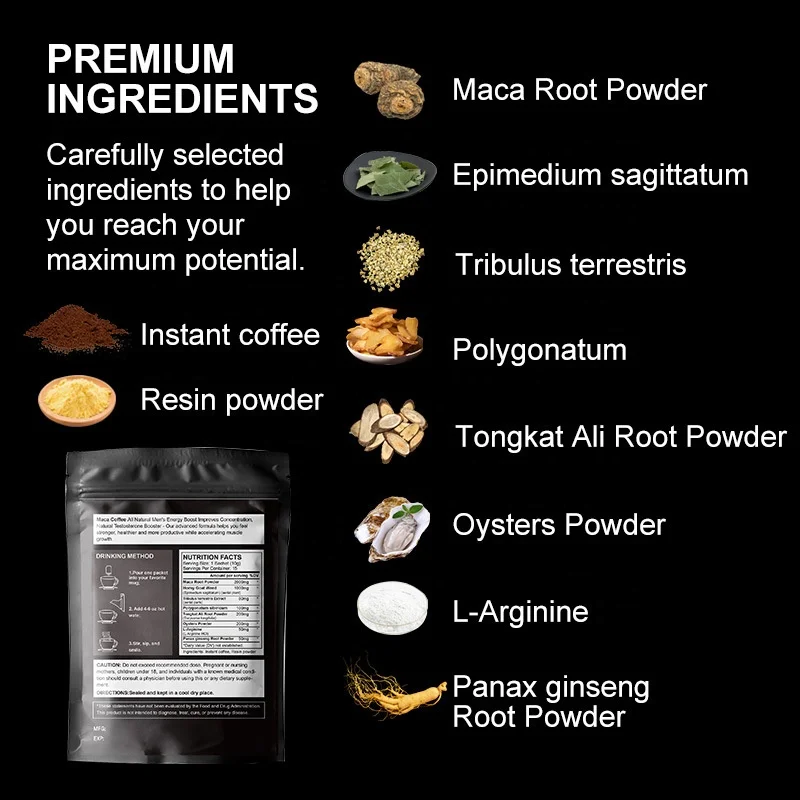 Private Label Man Maca Energy Coffee Natural Herbal healthy black instant Maca coffee for men power