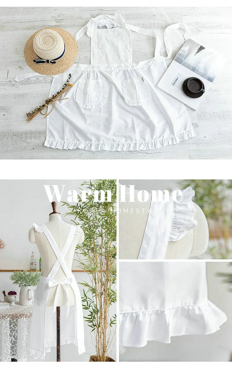 cotton white apron ruffle wholesale custom apron aprons with ruffles and pockets