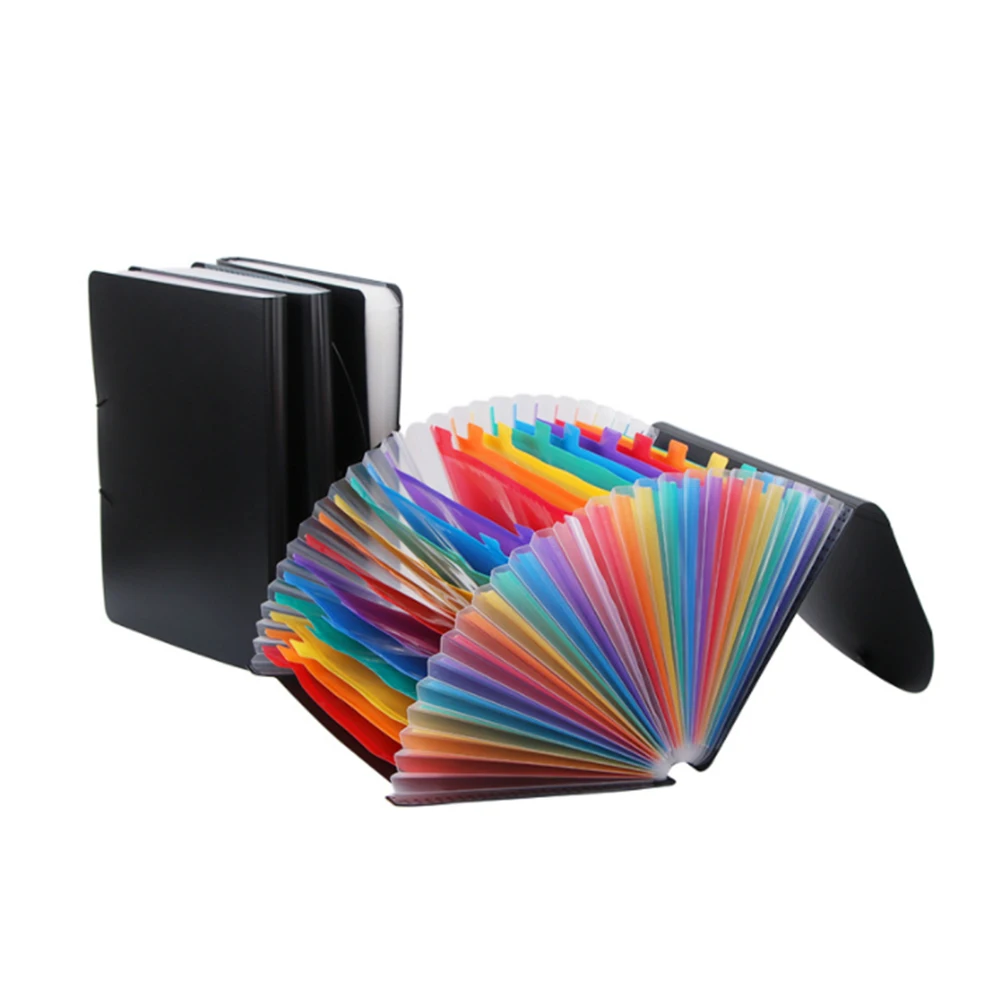 A4 Long Folder 24 Grid Rainbow Telescopic Plastic Folder With Cover Rope Buckle Fixed Without Cover File Storage Bag