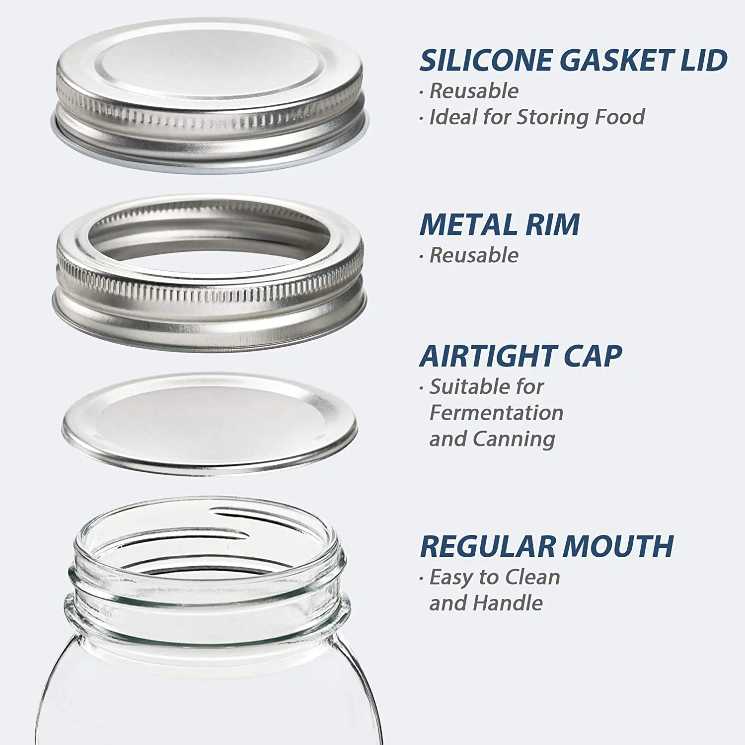 Wholesale custom 16 oz Glass Canning Jars with Metal Airtight Lids and Bands Regular Mouth Glass Mason Jars