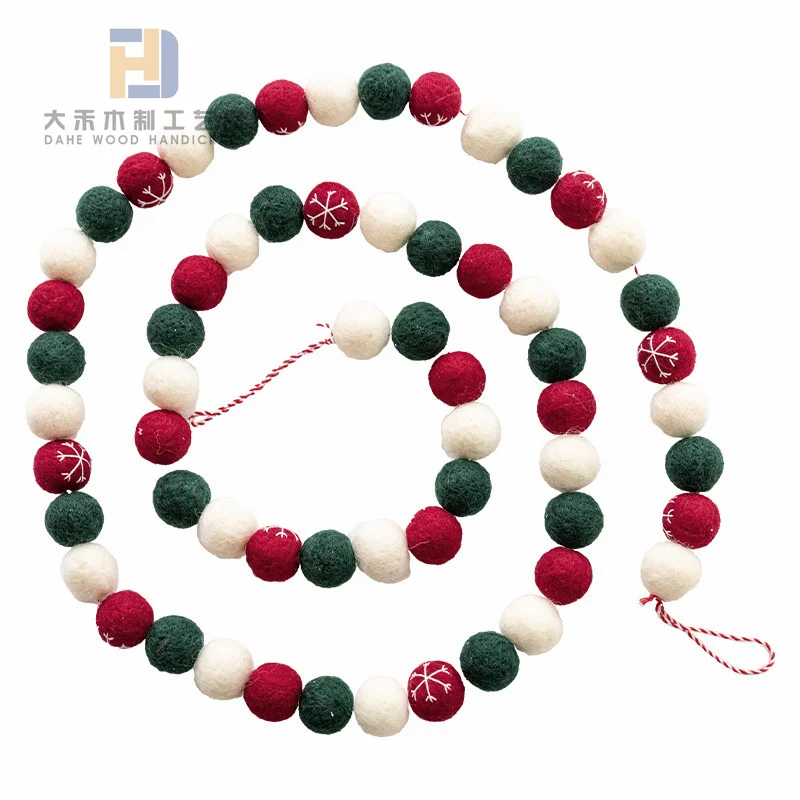 Creative Christmas Felt Tree Wool Ball Wreath Felt Garland Custom Crafts for Xmas Table Party Decoration Wall Hanging Ornaments