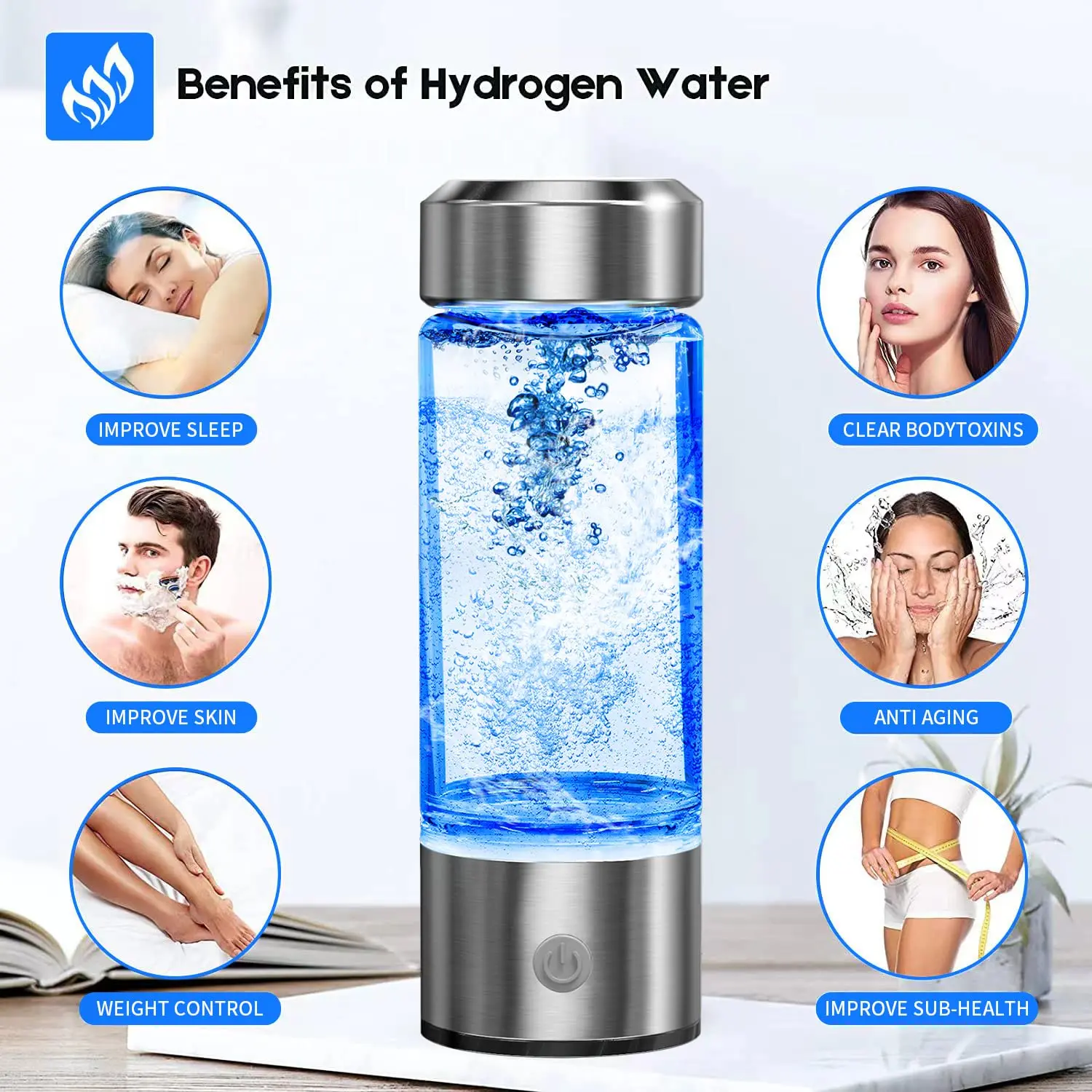 Portable Hydrogen Water Ionizer Hydrogen Water Generator Rechargeable Hydrogen Rich Water Glass Health Cup for Home Travel