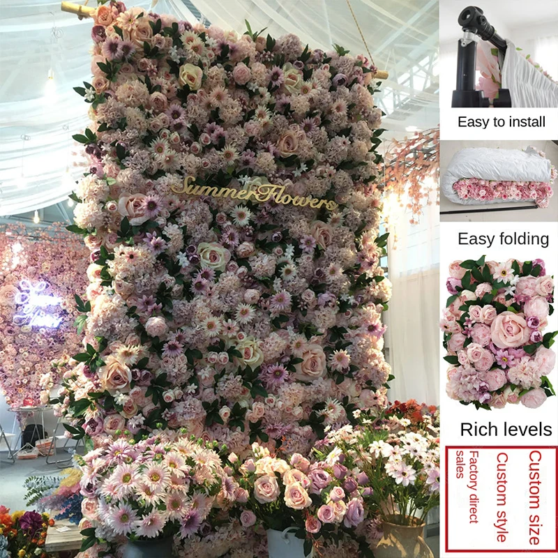 New Product Decorative Flowers &amp Wreaths Artificial Flowers 3D Silk Roses Panel Wedding Backdrop Flower Wall