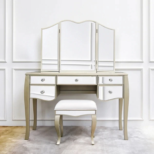 Top Seller Contemporary Crushed Diamond Mirrored Furniture Vanity Dresser Mirrored Dressing Table with Makeup Hollywood Mirror