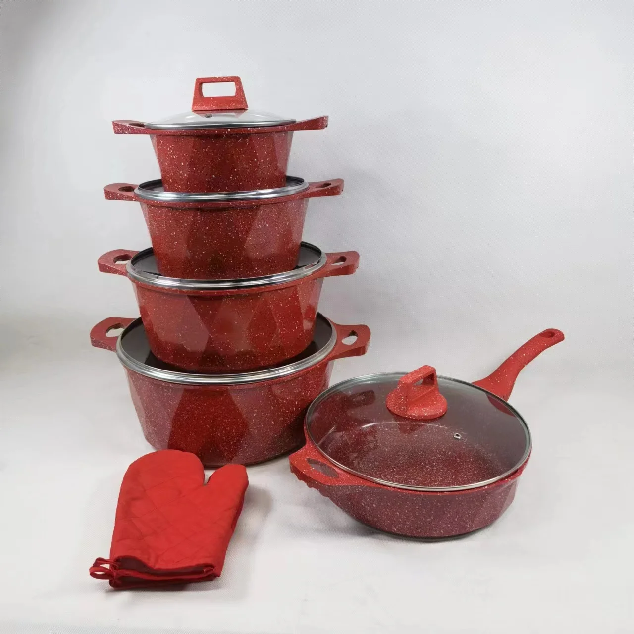 Manufacturers 12Piece  Double Layer Bottom Casserole Induction Stock Pot Cooking Frying Pan Cookware Sets Granite Aluminum