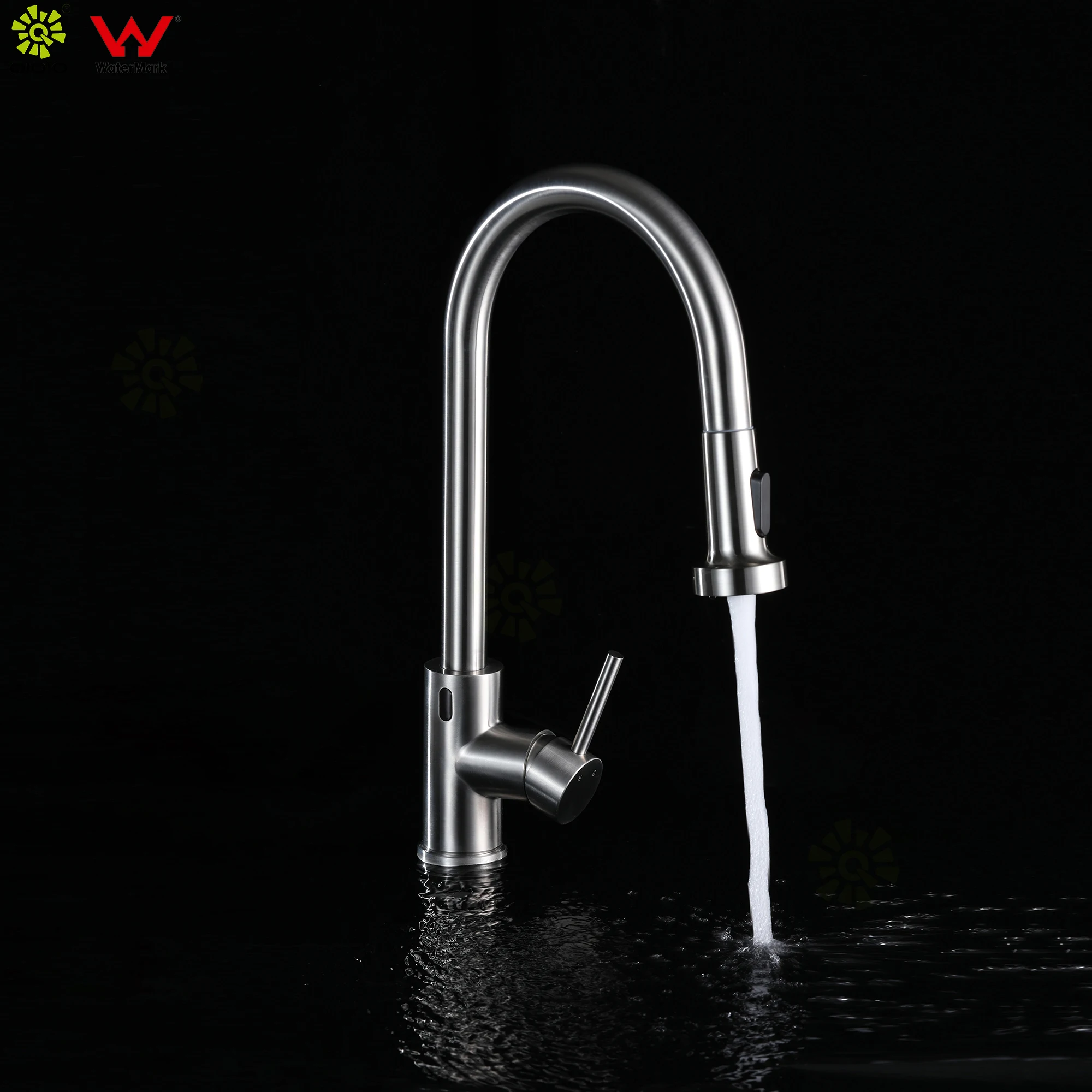 SUS304 Stainless Steel brushed nickel desk mounted Infrared sensor Pull down kitchen faucet