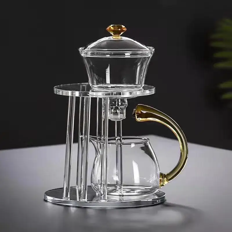 2022 Automatic glass tea set set household living room lazy tea infuser accessories Kung Fu tea cup set magnetic suction teapot