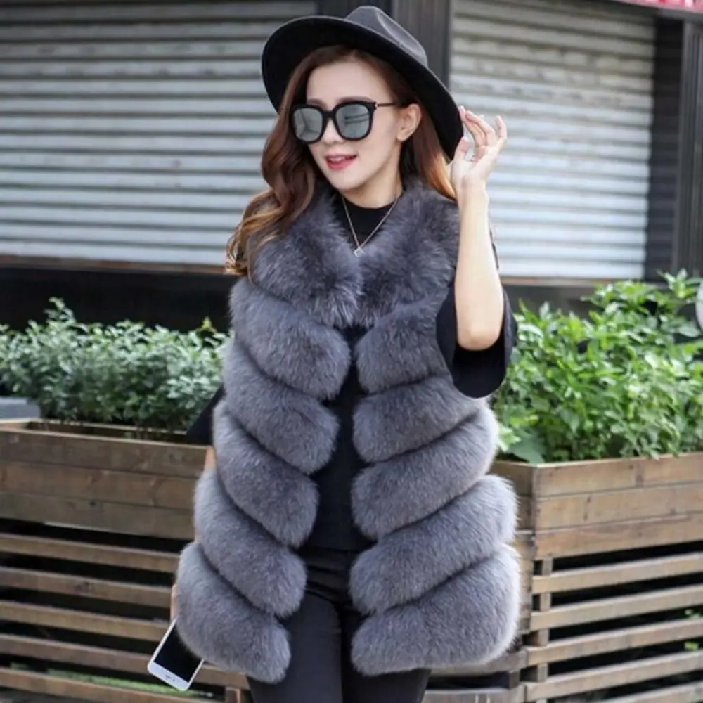 2023 New arrival designs hot selling ladies Custom short sleeveless faux fox fur solid women vest