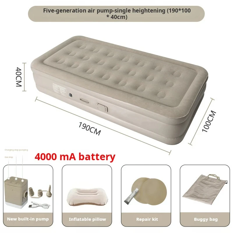 One Button Pneumatic Outdoor Portable High Bed Air Mattress, Automatic Built-in Pump, Comfortable and Durable Camping Air Bed