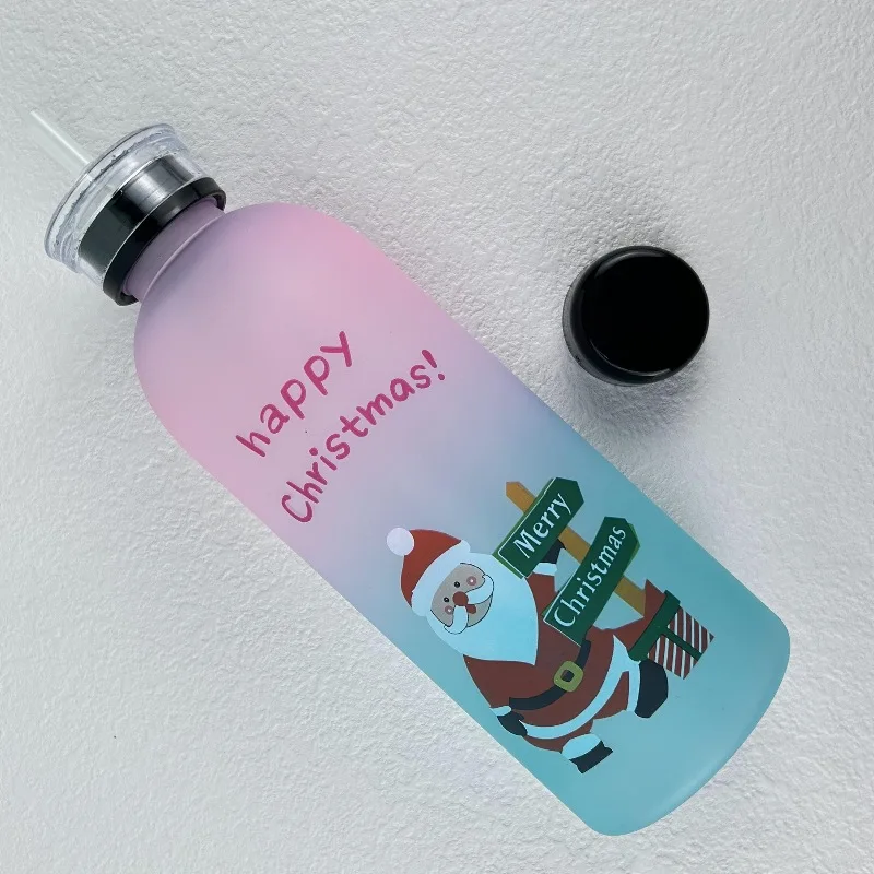 New fashion portable 1L plastic frosted large capacity 32oz water bottle cute sport water kettle for camping 1 liter waterbottle