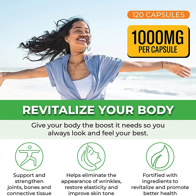 120 Capsules Tighten Skin Boost Hair Skin Nails Joint Health Collagen Peptides Supplement Pills with Hyaluronic Acid