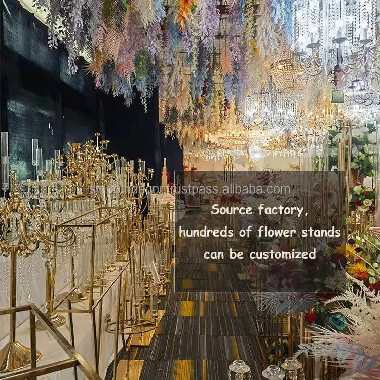 SMOOTH Factory Price Square 4pcs Flower Stand Gold Flower Rack Table Centerpiece for Wedding Decor