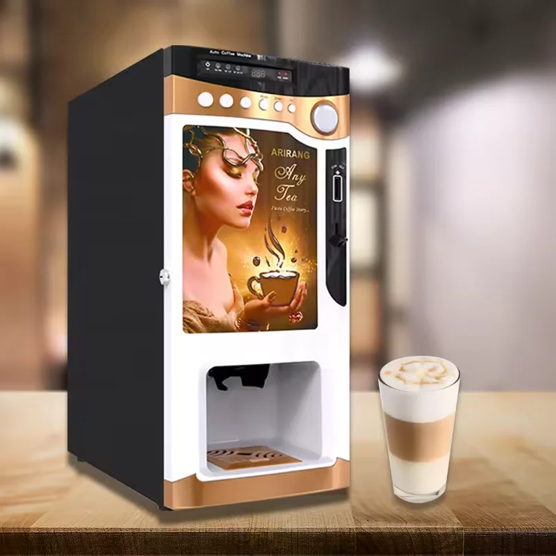 Business Coin Operated Coffee Machine Bean To Cup Coin Operated Street Instant Coffee Vending Machine