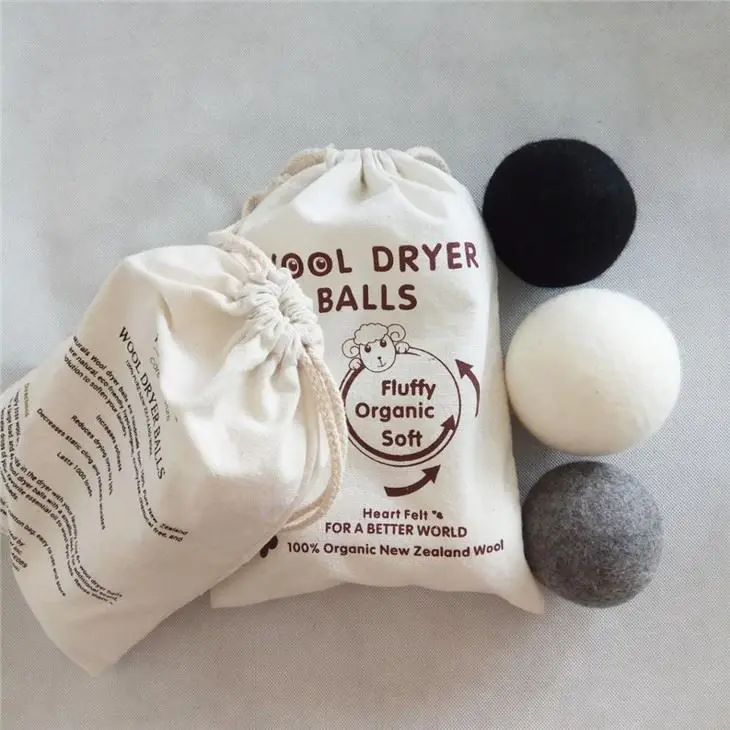 Wholesale Pack Eco Friendly Laundry Wool Dryer Balls with Cotton Bag Black White Dark Customized
