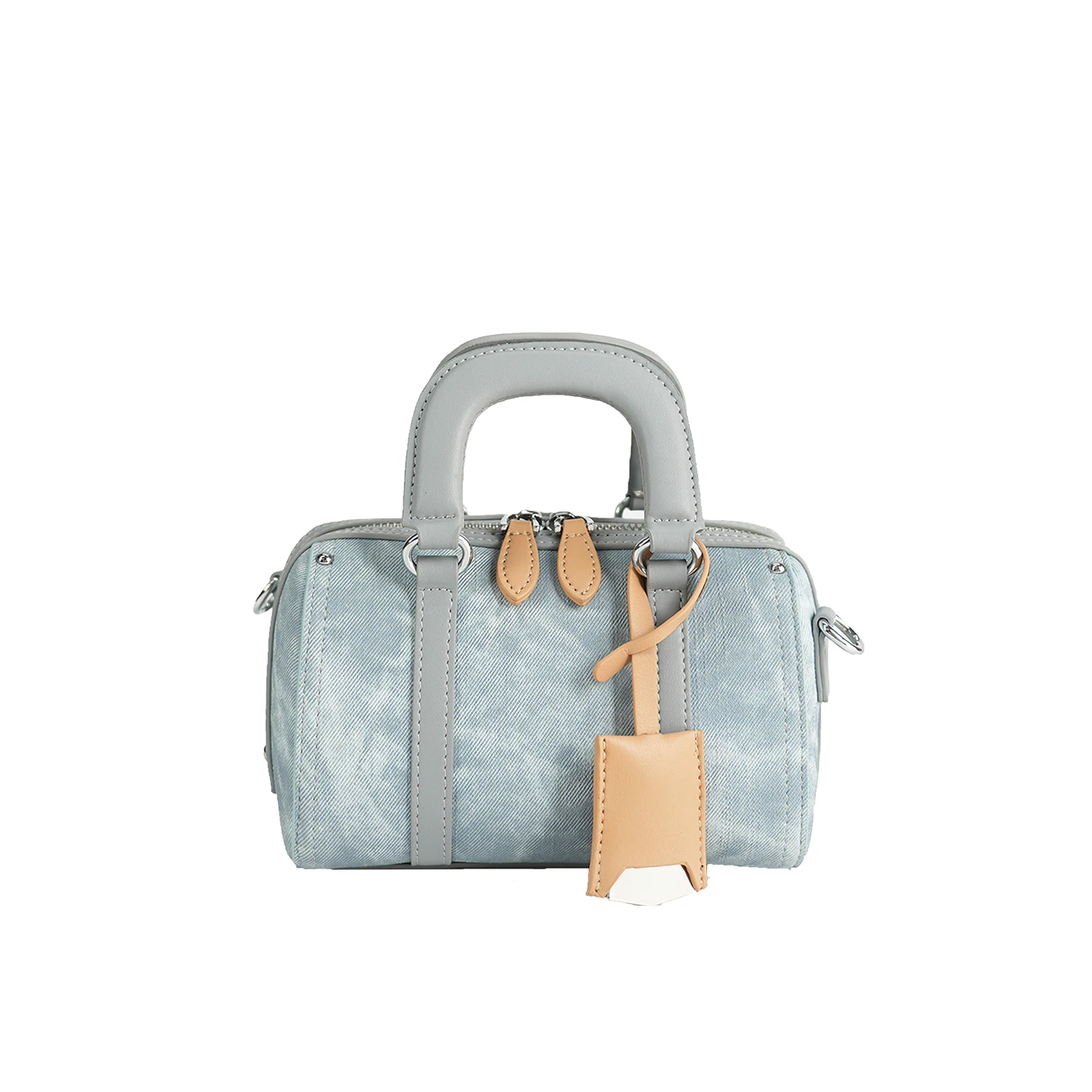 Handmade Cowhide Leather Handbag Retro Style Niche Design Best Real Frosted Blue Leather Women Shoulder Bag Boston Bag Fog Wax